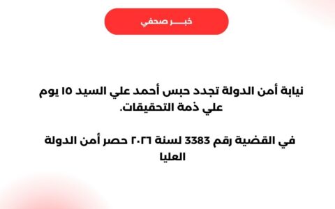 نيابة أمن الدولة تجدد حبس المتهم أحمد علي السيد ١٥ يومًا